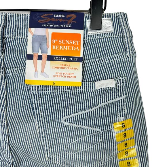 Seven7 NWT 9" Sunset Rolled Cuff Blue & White Stripe Stretch Bermuda Shorts - Picture 7 of 11